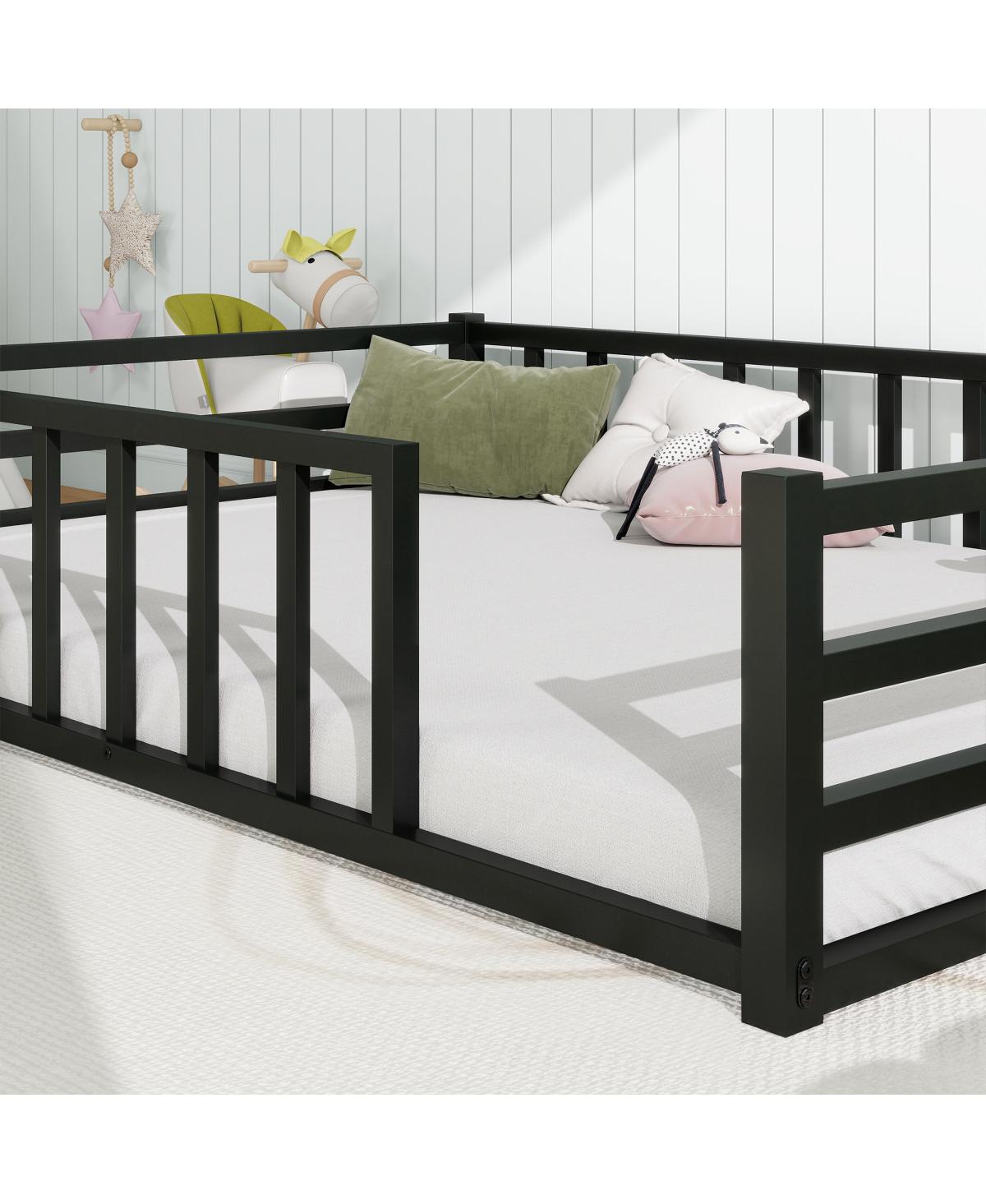 Streamdale Furniture Full Size Metal Floor Bed with Guardrails, No Box Spring Needed