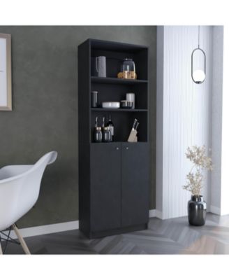 Modern 2 Door Bookcase with Multi Tier Storage Shelves