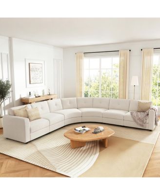 6-Piece Upholstered Curved Modular Sectional Sofa with Button Tufted