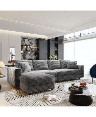 102.4" Modern Plush Corduroy 4-Seat Cloud Sofa with Movable Ottoman