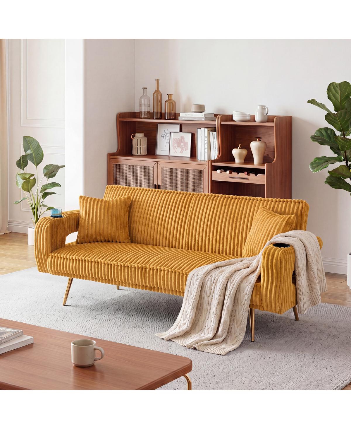 Streamdale Furniture 74.01" Minimalist Corduroy Sofa Bed with Pillows