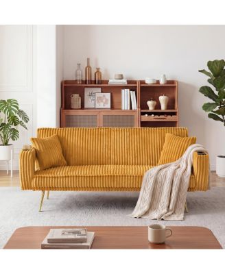 74.01" Minimalist Corduroy Sofa Bed with Pillows, 3-Level Adjustable