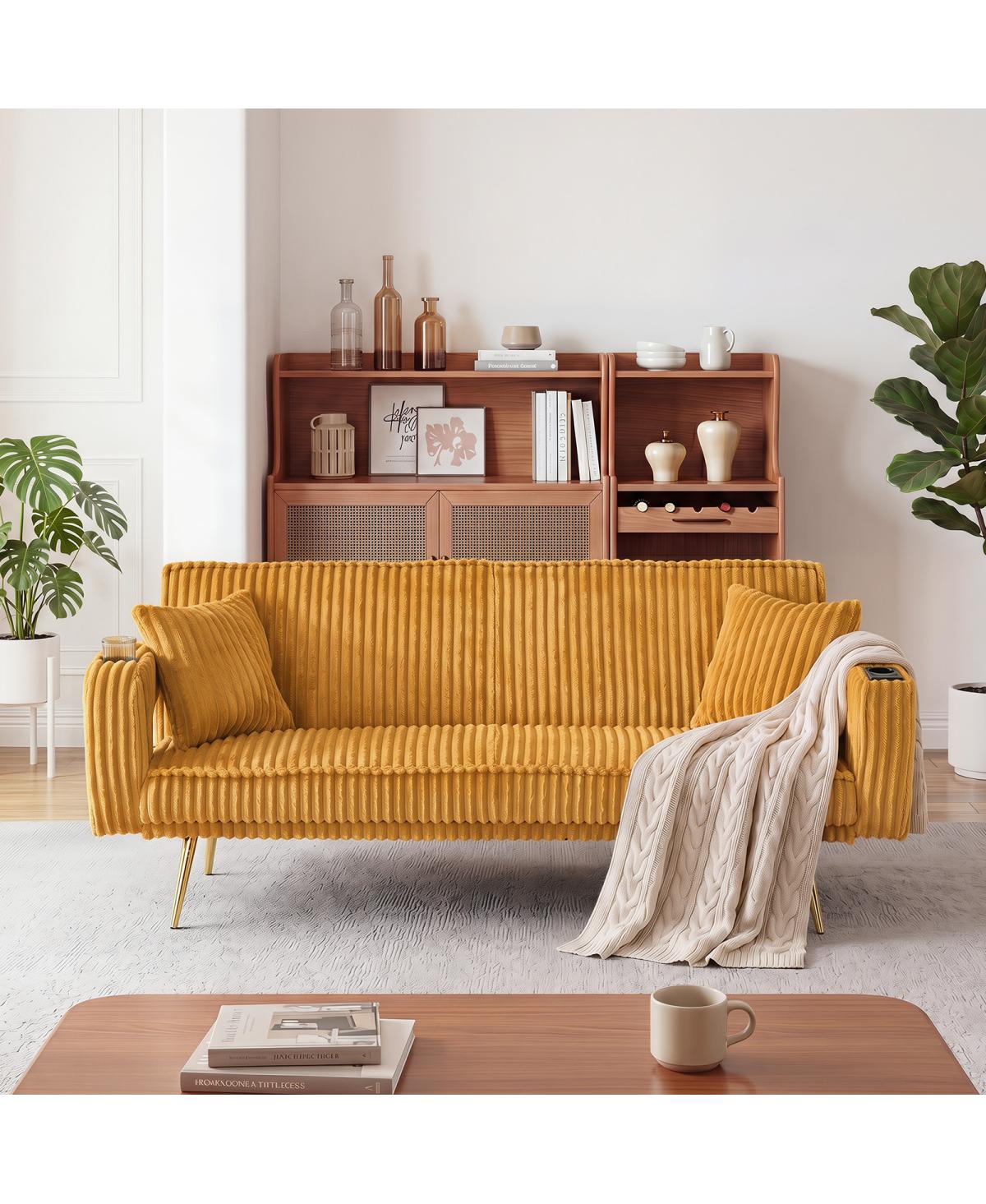Streamdale Furniture 74.01" Minimalist Corduroy Sofa Bed with Pillows