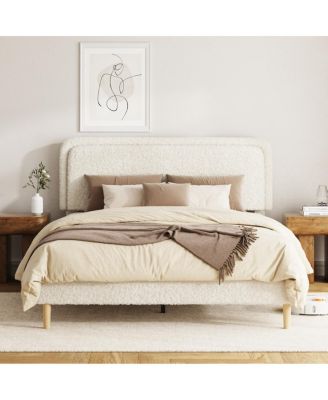 Plush Upholstered King Platform Bed with Adjustable Headboard