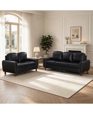 2-Piece Breathable Faux Leather Sofa Set with Rolled Arms