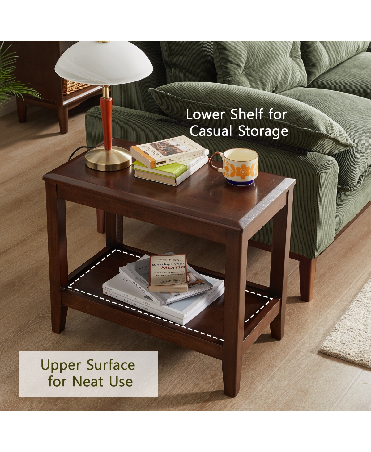 Streamdale Furniture Rustic Solid Wood 2-Tier Side Table with Storage Shelf