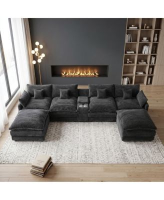  145" U-Shaped Oversized  Corduroy Modular Cloud Sectional Sofa