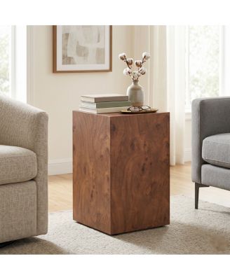 Premium Burl Walnut Veneer Adjustable Cube Side Table, 11.8" x 11.8" x 19.7