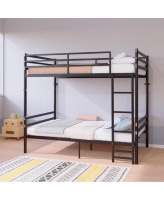 Twin Over Twin Metal Bunk Bed with Flat Ladder