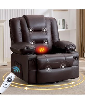 Massage and Heat Swivel Rocker Recliner with Cup Holders and USB