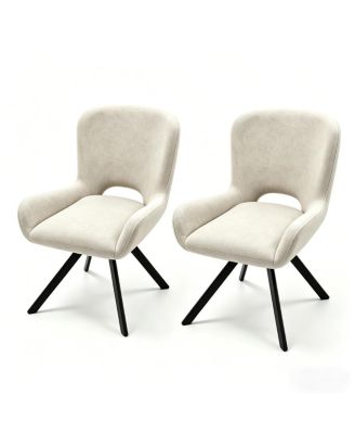 Set of 2 Modern Beige Fabric Cushioned Dining Chairs