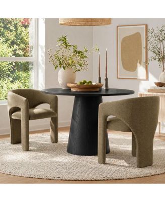 Modern Upholstered Dining Chairs Set of 2, Water-Resistant Linen, Curved Open Back, Barrel Back Accent Chairs for Dining Room