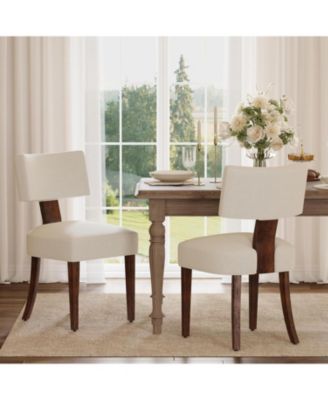 Dining Chairs Set of 2, Mid Century Modern Upholstered Chairs with Rattan Wood Back, Armless Kitchen Chairs  for Dining Room