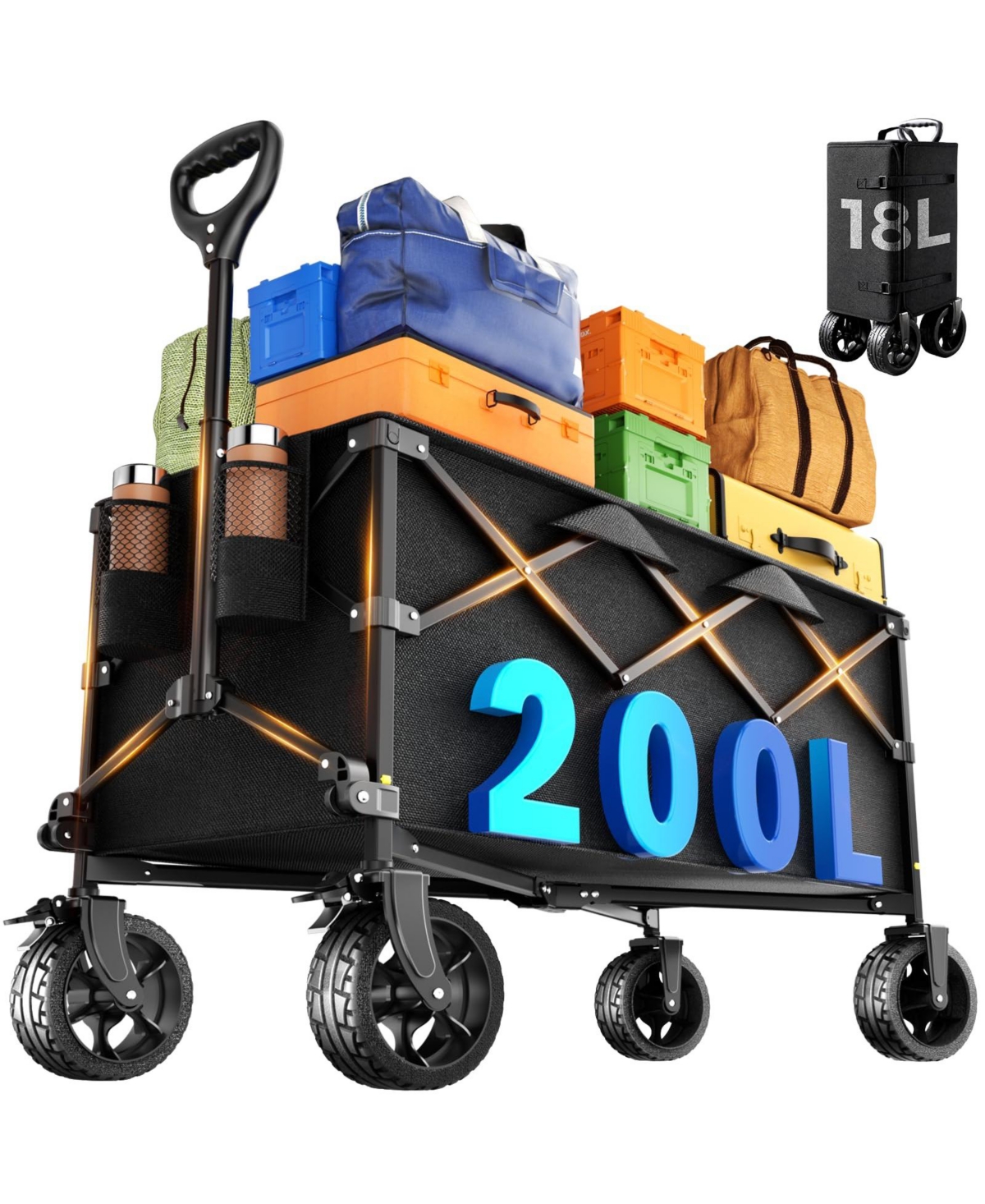 Gnuadz Collapsible Wagon Cart All-Terrain Wheels Camping Garden Utility 200L