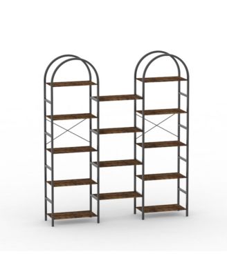 5-Tier Arched Bookshelf Industrial Storage Rack with Open Shelves