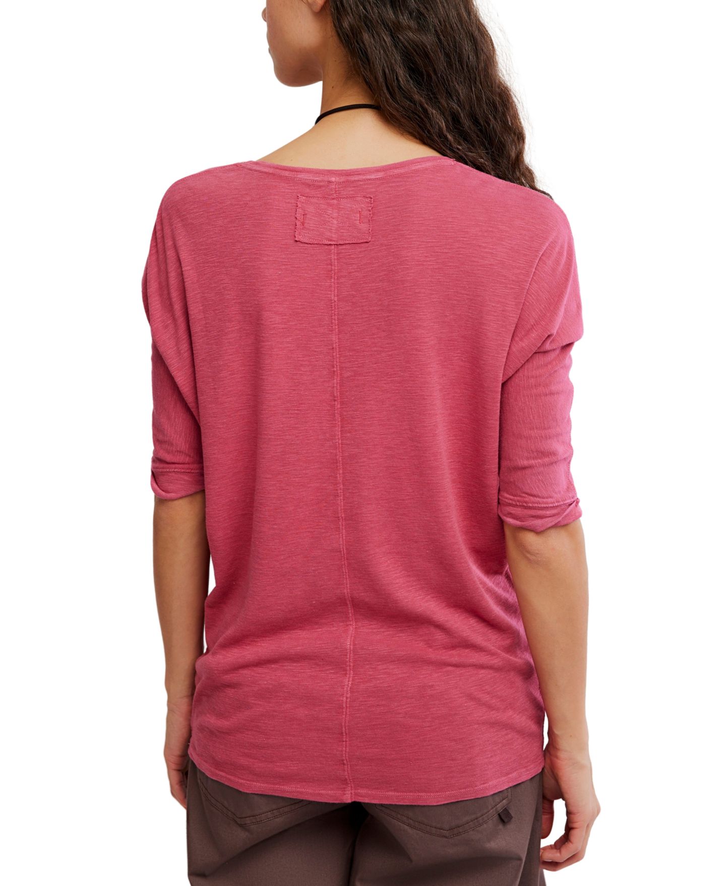 Женская футболка Free People High Line V-Neck 3/4-Length-Sleeve Cotton-Modal-Blend, цвет: Глубокий бордово-красный — фото 5