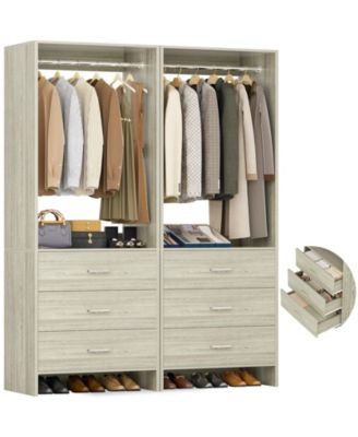 48-In Closet Organizer System with Wooden Drawers and Hanging Rods