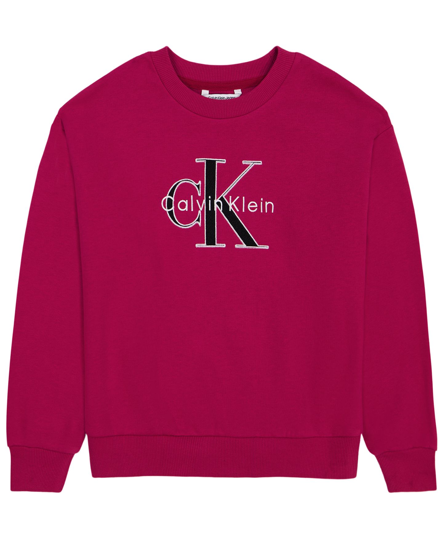Толстовка Calvin Klein Monologo Drop-Shoulder Fleece Crewneck для девочек, цвет: Сангрия — фото 1