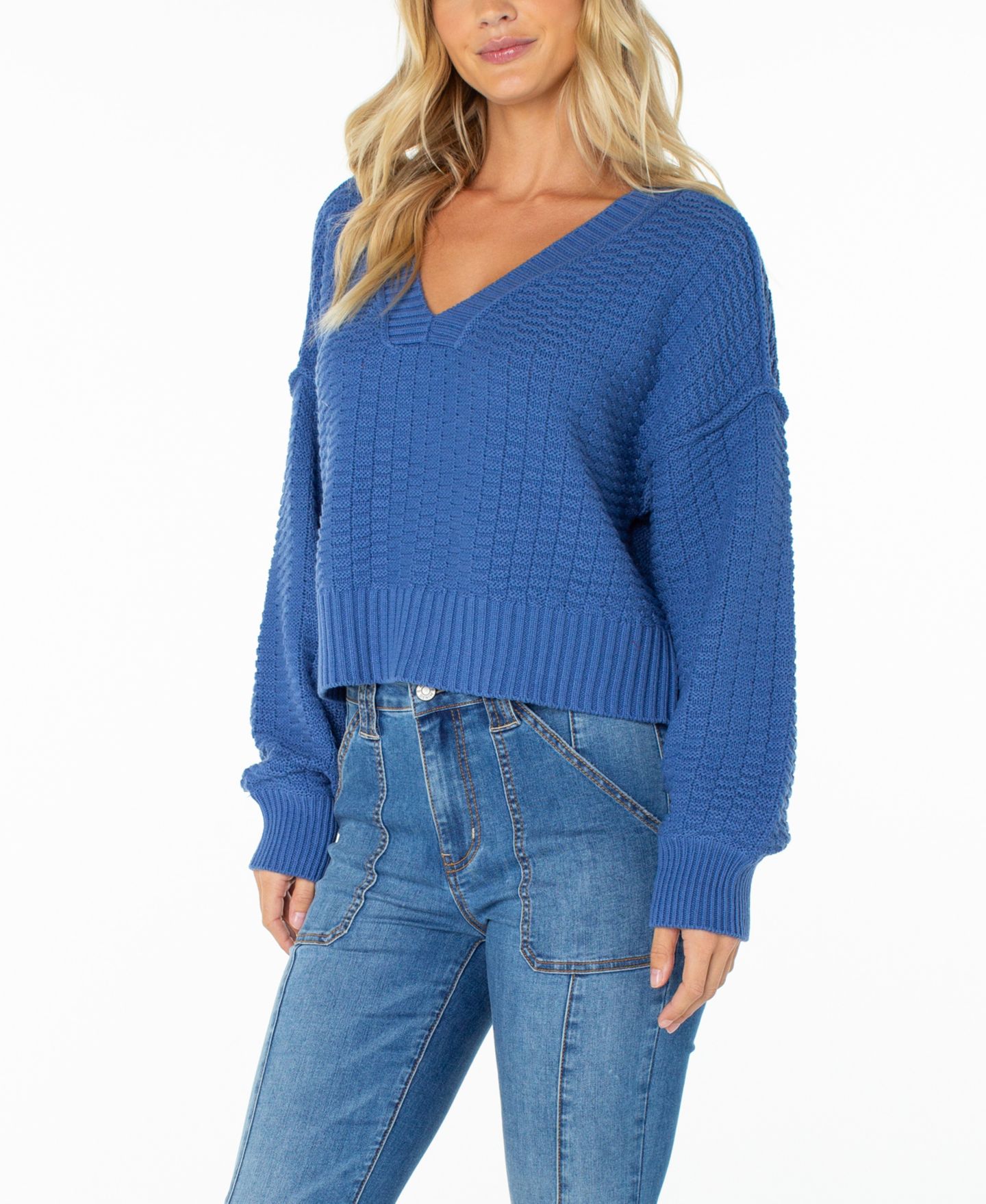 Женский свитер Roxy Study Hall V-Neck Cropped Sweater, цвет: Синий — фото 2