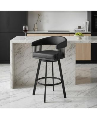 26" Faux Leather and Iron Low Back Counter Height Swivel Bar Chair