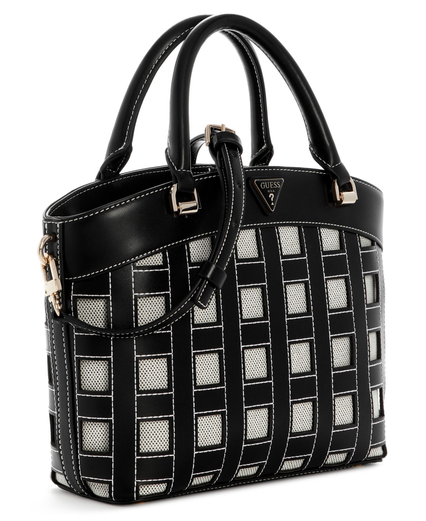 Женская сумка GUESS Frankie Medium Top Handle Satchel Handbag, цвет: Чёрный — фото 2