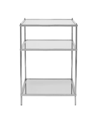 27" Silver Mirrored Glass And Iron End Table With Shelf