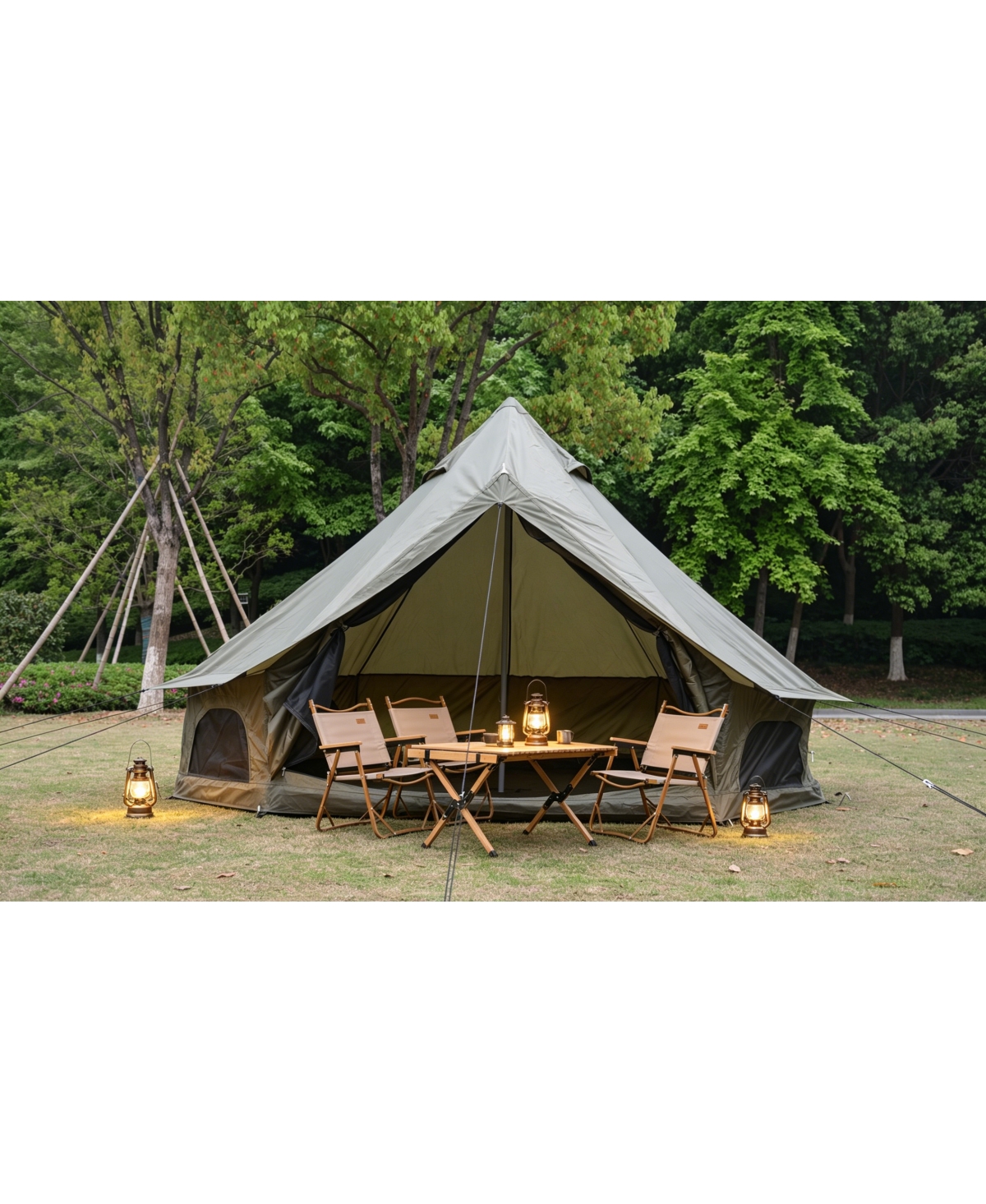 Streamdale Furniture Oxford 13.1feet Family Bell Tent with Stove Jack - 4-Season Glamping Shelter