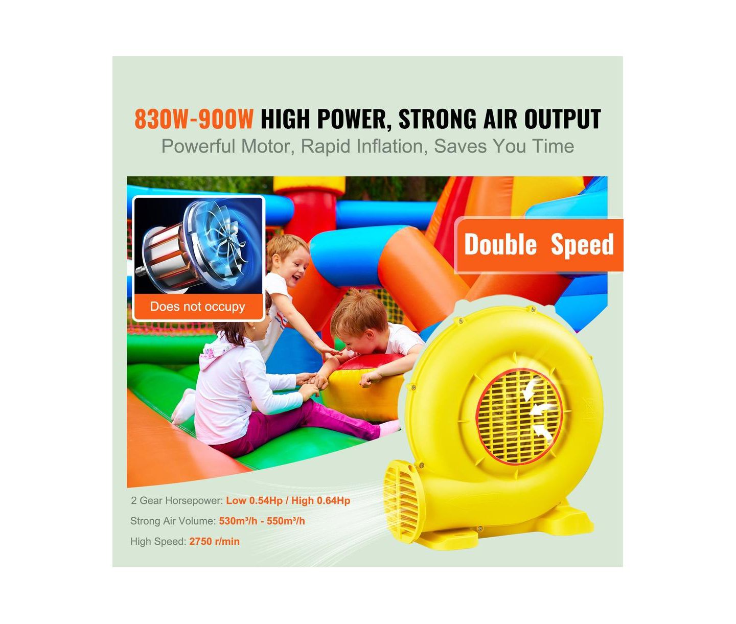 Детские игрушки SUGIFT 450W Inflatable Bounce House Blower Pump Fan with 1750Pa Wind Pressure, цвет: Жёлтый — фото 3