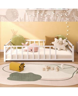 Twin Size Metal Floor Bed with Guardrails