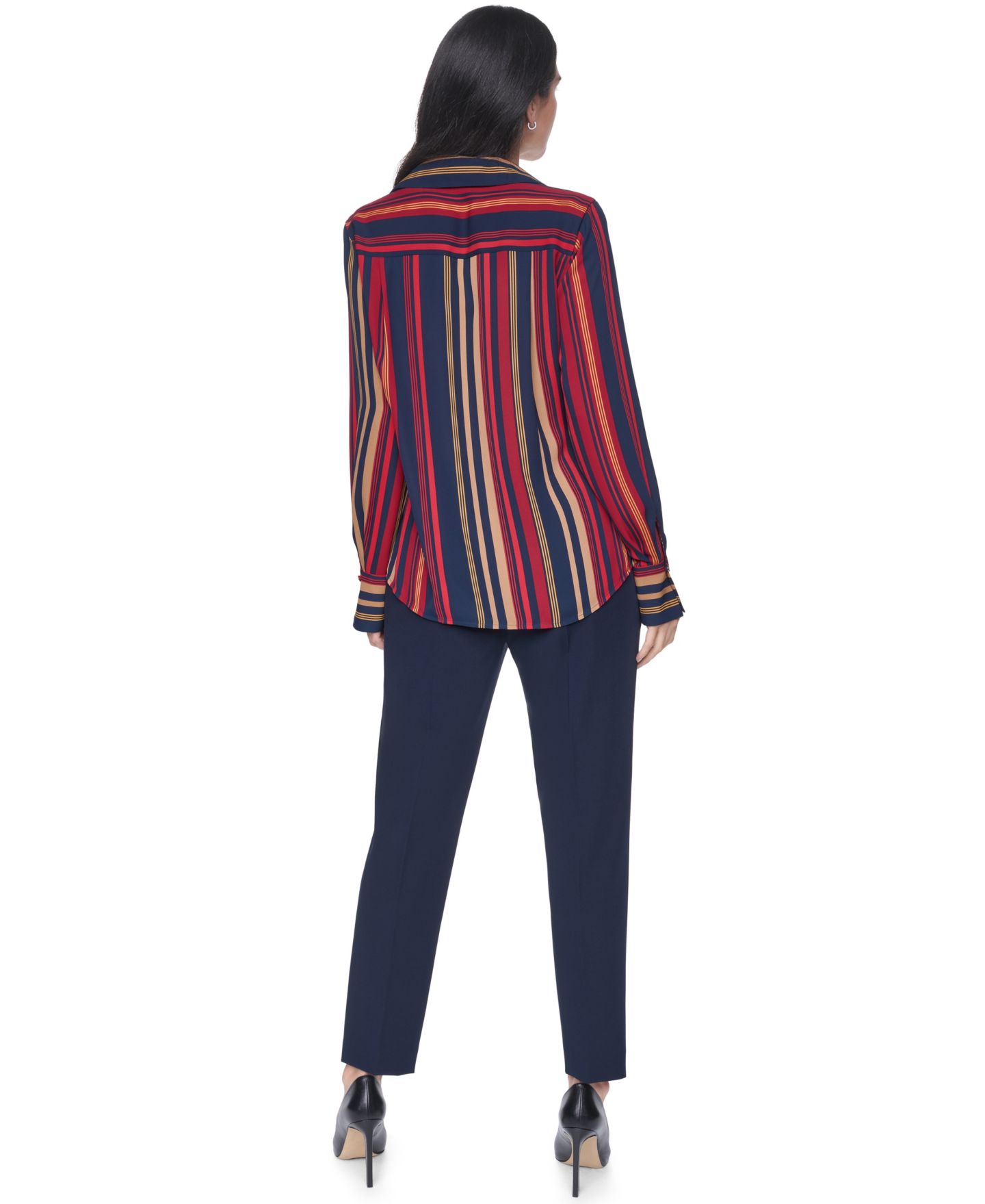 Женская блузка Tommy Hilfiger Long-Sleeve Striped Popover Blouse, цвет: Полуночный разноцветный — фото 5