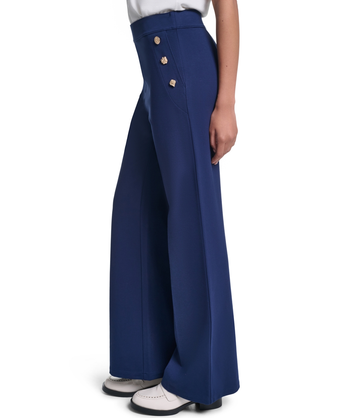 Karl Lagerfeld Paris Women's Side-Button Wide-Leg Ponte Pants