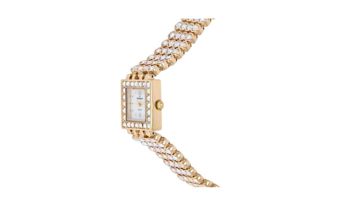 Женские часы Peugeot 14K Gold-Plated Jeweled Watch with Four Strands of Genuine Swarovski Crystals, цвет: Золотой — фото 3