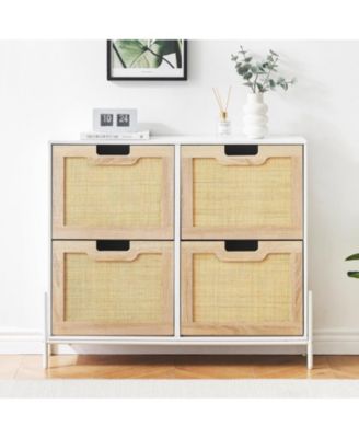 39.4" Rattan 4-Door Shoe Cabinet with Adjustable Shelves, Freestanding Entryway Organizer
