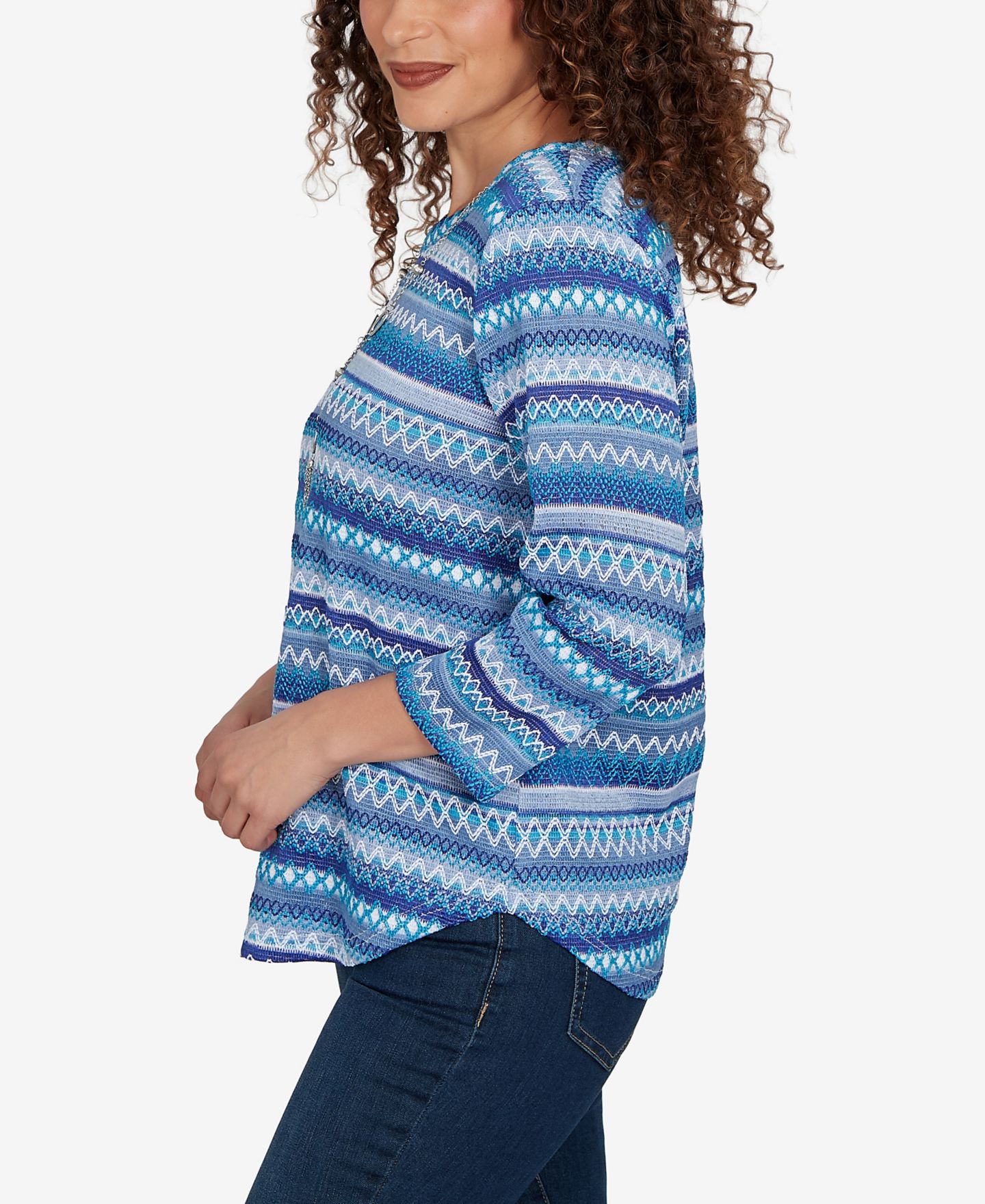 Женский топ Alfred Dunner Classic Textured Stripe Knit With Necklace, цвет: Синий — фото 3