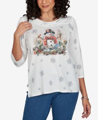 Women's Classic Shimmering Snowman Knit Top