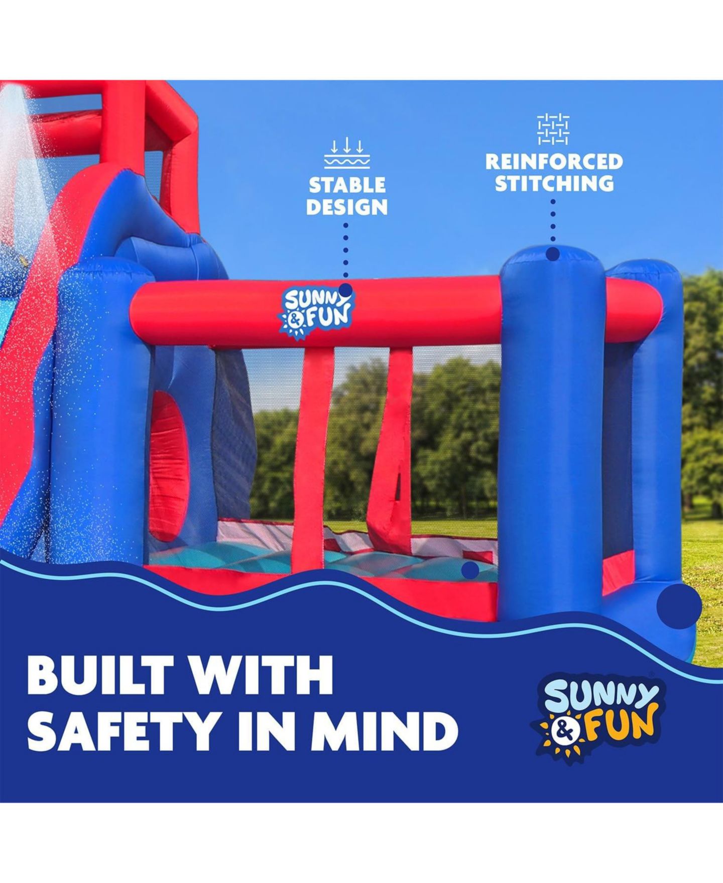 Детская игрушка Sunny & Fun Inflatable Water Slide with Bounce House & Splash Pool, Puncture-Resistant, Ages 3+, цвет: Синий — фото 4