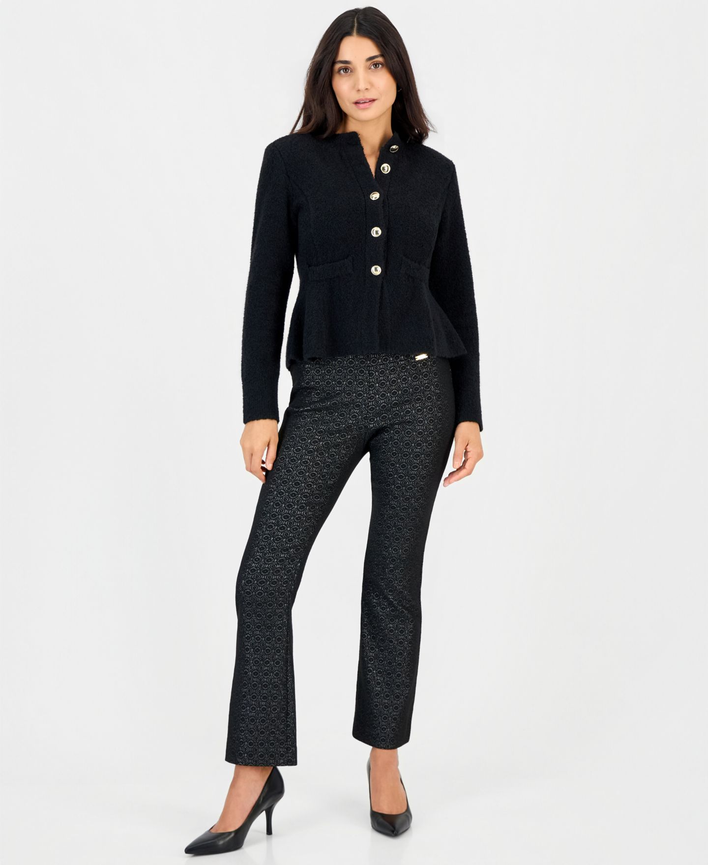 Женский кардиган I.N.C. International Concepts Petite Peplum Crewneck, цвет: Глубокий чёрный — фото 5