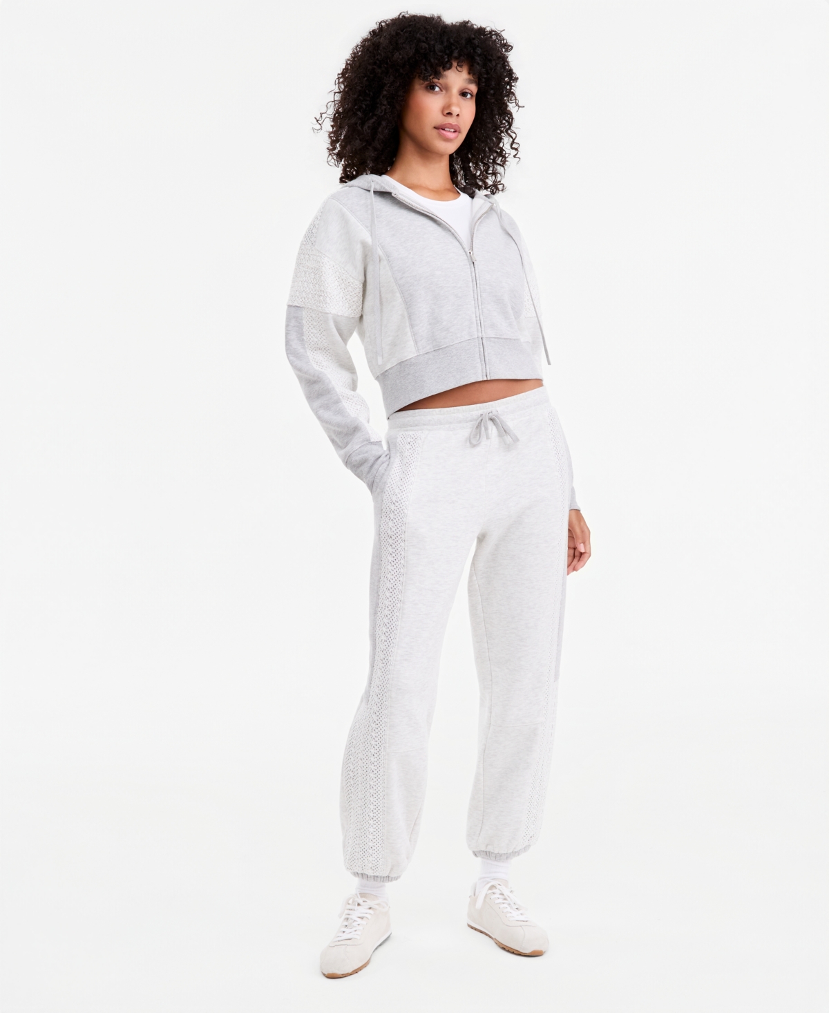 And Now This Women's Crochet Cropped Fleece Zip Hoodie, Macy's Exclusive