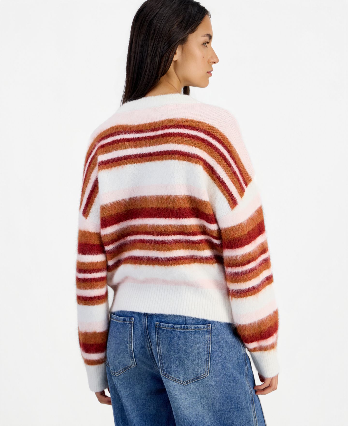 Женский свитер And Now This Stripe Slouchy Crew Brushed, цвет: Розовый разноцветный — фото 4