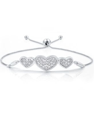 Diamond Three Heart Bolo Bracelet (1/6 ct. t.w.) in Sterling Silver