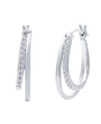 Diamond & Polished Double Oval Hoop Earrings (1/4 ct. t.w.) in Sterling Silver