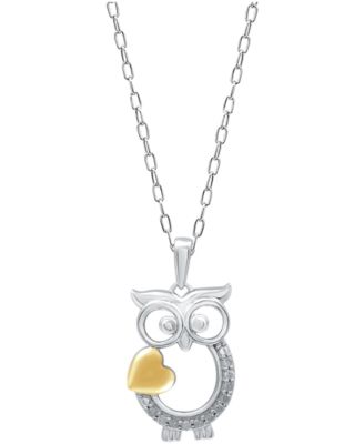 Diamond Owl Heart 18" Pendant Necklace (1/10 ct. t.w.) in Sterling Silver or Sterling Silver & 14k Gold-Plate