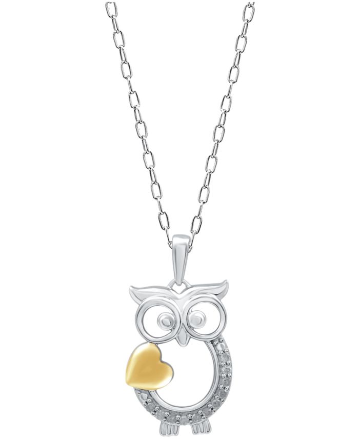 Diamond Owl Heart 18" Pendant Necklace (1/10 ct. t.w.) in Sterling Silver
