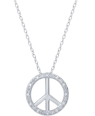 Diamond Peace Sign 18" Pendant Necklace (1/10 ct. t.w.) in Sterling Silver or Sterling Silver & 14k Gold-Plate