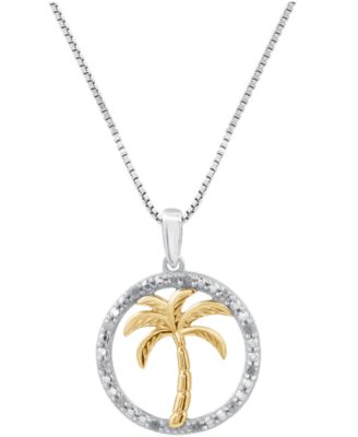 Diamond Palm Tree 18" Pendant Necklace (1/10 ct. t.w.) in Sterling Silver & 14k Gold-Plate