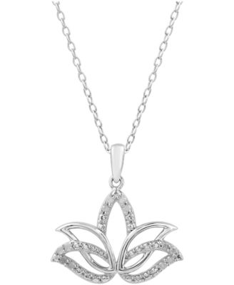 Diamond Lotus Blossom 18" Pendant Necklace (1/10 ct. t.w.) in Sterling Silver