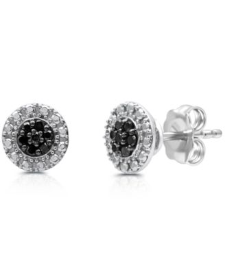 Black Diamond Cluster Stud  Earrings (1/6 ct. t.w.) in Sterling Silver