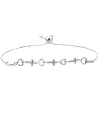 Diamond Heart & Cross Bolo Bracelet (1/6 ct. t.w.) in Sterling Silver