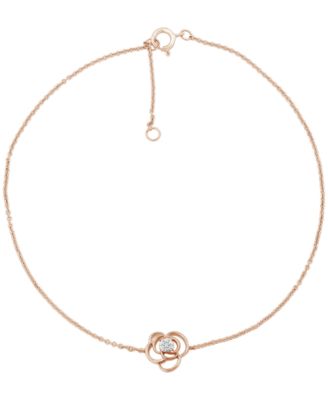 Diamond Accent Flower Anklet In 14K Rose Gold-Plated Sterling Silver , 9" + 1" extender