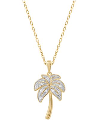 Diamond Palm Tree Pendant Necklace in 18k Gold over Sterling Silver and Sterling Silver (1/10 ct. t.w.)